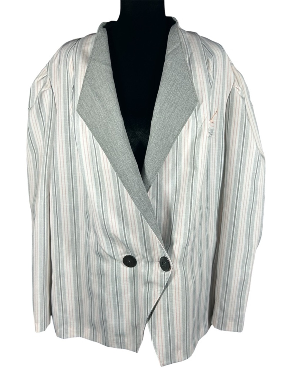 Vintage 80s ILGWU Striped Double Breasted Blazer Made in USA Power Suit Jacket1X